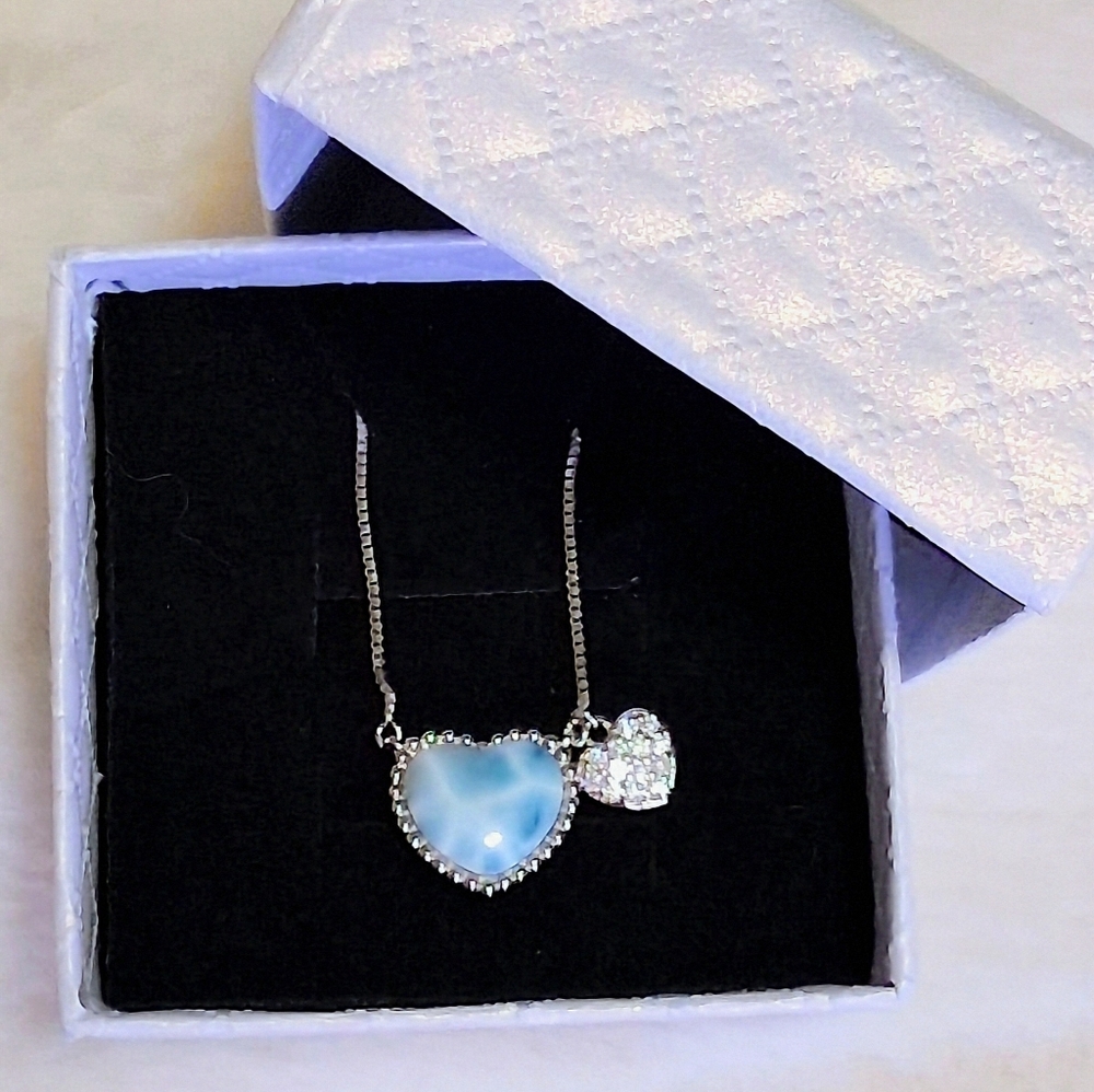 Larimar Moissanite 925 Syerlinf Silver Necklace